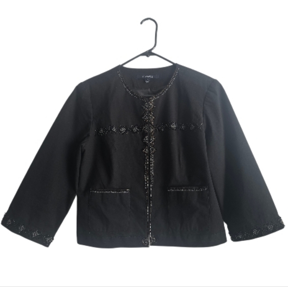 Chadwicks Black Embellished Beads 3/4 Sleeve‎ Lined Soft Blazer Size 12